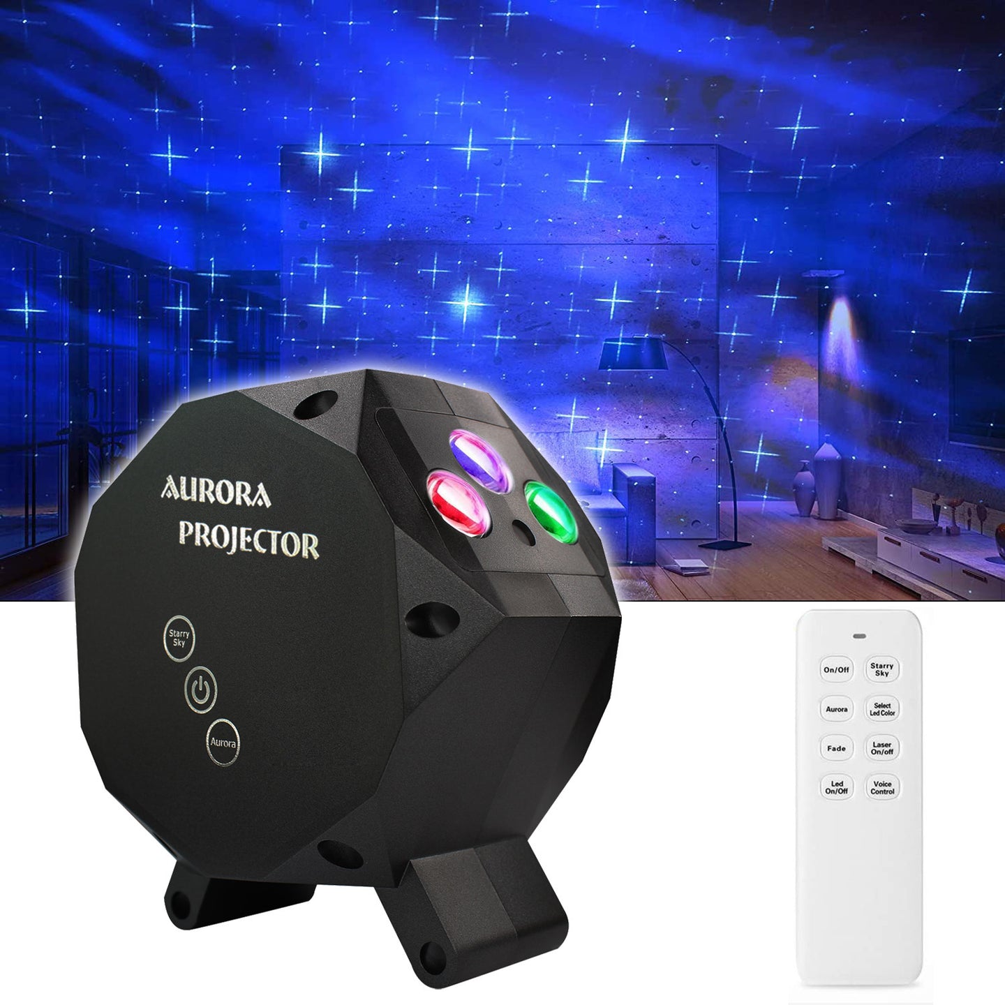 Star Aurora™ Laser Green and RGB LED Night Lights Decorative Projector with Bluetooth Speaker and Remote Control -Dark Gray